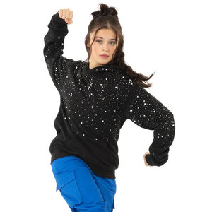 Sweat-shirt à capuche noir imprimé étoiles, pull en polaire surdimensionné avec poche, unisexe, décontracté, pour l'automne - Product Image 2
