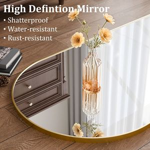 Specchio a Figura Intera con Cornice ad Arco 193 x 86 cm, Telaio in Metallo Dorato, Vetro Infrangibile, Design Moderno Autoportante - Product Image 4