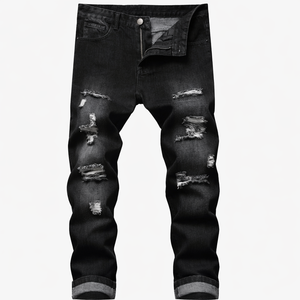 Jeans slim déchirés pour hommes, denim usé, pantalon skinny tendance - Product Image 1