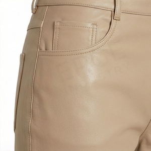 High Waist Flared Leg Leather Pants <b>Ankle</b>-<b>Length</b> Solid Color Button Fly Simple Style - Product Image 5