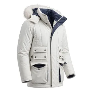<b>Men's</b> <b>White</b> Fleece <b>Jacket</b> Waterproof Zipper Closure Sporty Autumn Regular Fit Solid Color Polyester Shell Color Blocking - Product Image 5