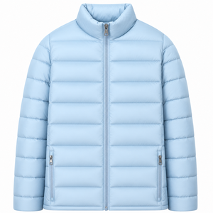 <b>Men's</b> Light Blue Down Puffer <b>Jacket</b> Stand Collar Zipper Closure Casual Winter Windproof Regular Fit Thin Quilted Coat - Product Image 4