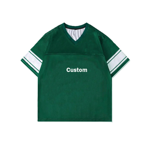 Maillot de football en mesh à col en V et manches courtes pour homme, impression personnalisée, t-shirt décontracté surdimensionné, marron avec rayures blanches - Product Image 5