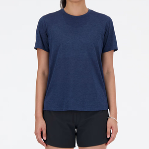 Camiseta de Manga Corta para Mujer, Cuello Redondo, Color Azul Marino Sólido, Corte Regular, Tejido Transpirable, Informal, para Primavera/Verano - Product Image 1
