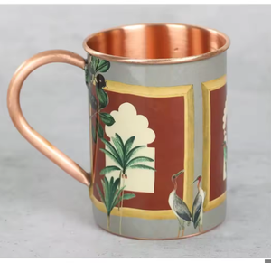 Taza de Cobre con Diseño Oriental y Asa para Bebidas, Taza de Cobre Decorativa con Tema de Palacio, Taza de Café de Cobre Hecha a Mano - Product Image 1