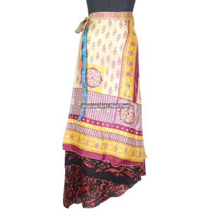 New Bohemian Plus Size Women's Silk <b>Wrap</b> Skirt 2-Layer Reversible Long Length 38" <b>Sarong</b> - Product Image 4