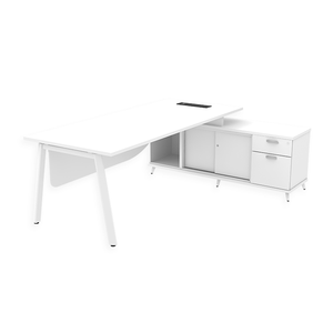 AY Office System Modern White Steel L-Shaped Office <b>Desk</b> with Storage <b>Cabinet</b> Minimalist Design for Home Office Use - Product Image 3