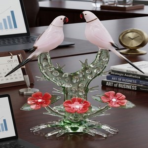 Figuras de Vidrio Artístico Soplado a Mano Coloridas, Exquisitas Esculturas de Loros Bonitos para Decoración del Hogar, Pequeño Mundo de Vidrio de Rajastán - Product Image 1