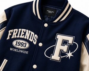 Chaqueta Varsity para Hombre, Color Azul Marino y Crema, Letras Bordadas, Logotipo Personalizado, Estilo Preppy, Ropa de Otoño - Product Image 2