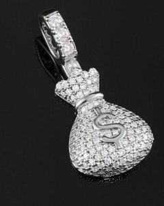 Colgante de Plata 925 con Moissanita para Hombre, Diseño de Bolsa de Dinero, Colgante Grueso Iced Out, Joyería Hip Hop para Raperos, Colgante con Símbolo de Dólar - Product Image 1