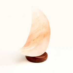 Beautiful Handcrafted Himalayan Pink Salt Moon Shaped Lamp Wooden Base Polished Natural Crafts Carved Love Design Moon lamp - Product Image 3