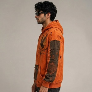 Stylish Graphic Detailing For daily use Men Distressed Embroidery Hoodie Vintage Streetwear Pullover Casual Sweatshirt - Product Image 6