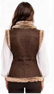 Chaleco de Cuero para Mujer con Ribete de Piel Sintética y Cuello Camisero - Product Image 6