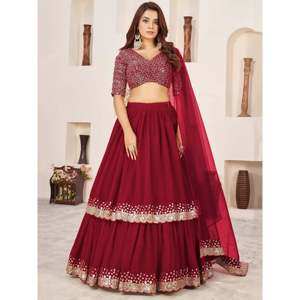 <b>Red</b> <b>Sequins</b> Georgette Wedding Lehenga Choli for Women - Product Image 2