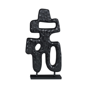 New Design Modern Abstract Black Sculpture on Stand Textured Contemporary Decorative Tabletop Art Accent - Product Image 1