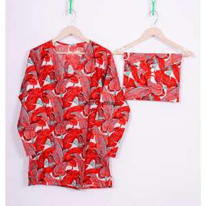 Conjunto de Pijama Casual de Invierno para Mujer, Hecho a Mano, Transpirable, Suave, 100% Algodón Puro, Estampado Floral, Cuello en V, Manga Larga, Multicolor - Product Image 2