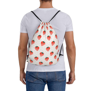 Custom Strawberry Print <b>Drawstring</b> <b>Backpack</b> Cute Fashion Gym Sack Bag Lightweight Polyester String <b>Backpack</b> Custom - Product Image 3