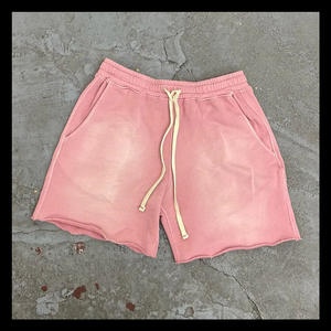 Shorts pour homme 2026 en toile 100% coton épais, style vintage, décontracté, délavé à l'acide, avec taille élastique, ourlet brut, personnalisable - Product Image 2