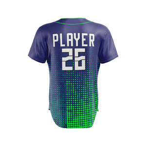 Camiseta de Béisbol Personalizada de Manga Corta con Estampado Sublimado de Secado Rápido Unisex para Adultos para Todas las Temporadas con Patrón Morado y Azul y Logotipo Personalizado en la Parte Delantera - Product Image 6