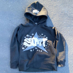 Sudadera con capucha corta para hombre, de algodón grueso tipo felpa, con lavado ácido, acabado de borde sin rematar y logotipo 3D en relieve. - Product Image 5