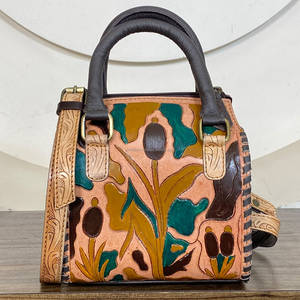 Fashion Western Cowhide Genuine Leather Weekender Overnight <b>Bag</b> Unisex Hand <b>Tooled</b> Leather Travel <b>Tote</b> Duffel <b>Bags</b> for Unisex - Product Image 5