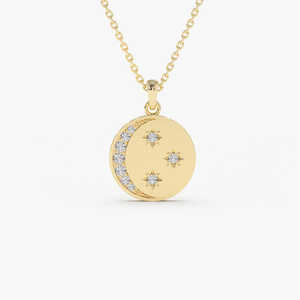 Pendentif Lune et Croissant en Or 14 carats avec Diamants, Cœur Latéral en Or 14 carats serti Micro-Pavé, Bijou Délicat Minimaliste Romantique - Product Image 3