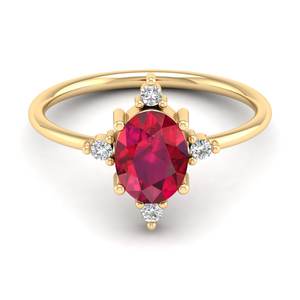 Bagues de fiançailles REYES faites à la main en or massif 14 carats avec moissanite pour femmes, bague solitaire délicate avec pierre précieuse rubis ovale de 1,25 carat - Product Image 6