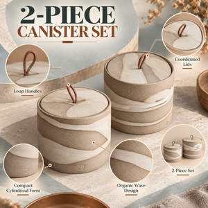 Handcrafted Ceramic <b>Canister</b> <b>Set</b> With Lids Loop Handles Food Storage Containers 2 Piece Countertop Organizer | Kitchen Storage - Product Image 5