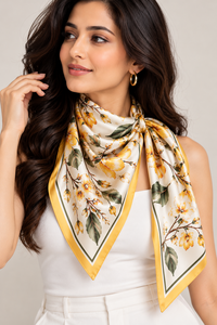 Foulard en soie pour femme, vert et bleu, imprimé floral, carré, accessoire pour cheveux - Product Image 5
