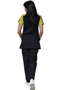 Haut d'uniforme médical personnalisé pour femme 2026, col en V, bicolore contrastant, manches courtes, avec poches, vente en gros - Product Image 2