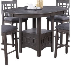 <b>Solid</b> <b>Wood</b> Round Counter Height Dining Table with Built-In Leaf and <b>Shelve</b> Gray Finish-1pc Table Only - Product Image 3