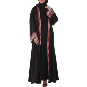 Long Sleeve Modest Dress Arab <b>Abaya</b> Crepe Knitted Fabric Casual Decorated Print Muslim Ladies Floral Wedding <b>Abaya</b> Dress - Product Image 1