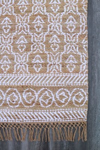 Handcrafted Classic Jute Cotton Blend <b>Rug</b> <b>Natural</b> <b>Fiber</b> Jacquard Floral Outdoor Thin Flat Weave Rectangle Carpet - Product Image 5