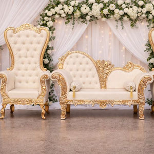 Precioso Sofá de Boda para Novios, Conjunto de Sofás Blancos para Bodas Asiáticas, Sofá de Muebles de Boda Tallado y Pulido en Dorado - Product Image 4