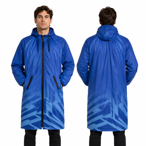 New <b>Waterproof</b> Hooded Polyester Swim Parka Adult Unisex Fleece Lined Winter Pool Deck <b>Jacket</b> Wave Print Zipper Closure <b>Long</b> High - Product Image 3