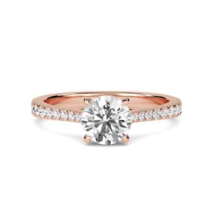 Round Shoulder <b>Set</b> Engagement <b>Ring</b> 0.50 Ct Lab Grown Diamond In 18K <b>Gold</b> And Platinum - Product Image 3