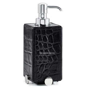 Distributeur de savon liquide en cuir noir sur mesure avec pompe argentée pour salle de bain et usage domestique – Vente en gros - Product Image 1