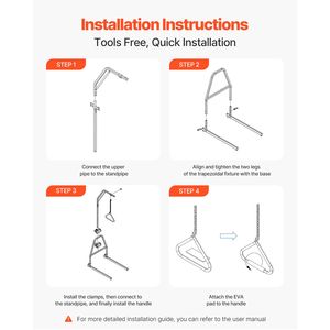 Barra de Trapecio de 250 LBS para Ancianos, Equipo de Rehabilitación para Ayuda a Subir de Cama con Soporte de Suelo y Abrazaderas, Asistencia de Movilidad para Cama - Product Image 5