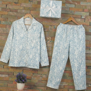 Ensemble de pyjama thermique tissé doux pour femmes, couleur unie, 100% coton, imprimé à la main, broderie machine, couleur blanche, été - Product Image 4