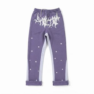 Conjuntos de chándal con capucha morados personalizados para hombre con logo blanco y estampado de estrellas, mangas largas, ropa de calle para adultos, ropa de otoño de algodón. - Product Image 5