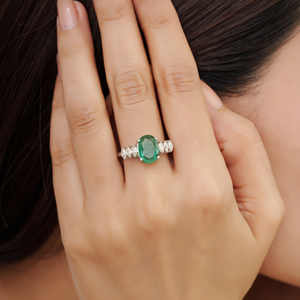 2.5 CT Natural Oval <b>Emerald</b> & Marquise Cut Diamond 925 Sterling <b>Silver</b> Stunning Fine <b>Ring</b> Jewelry For Women Party Wear - Product Image 2
