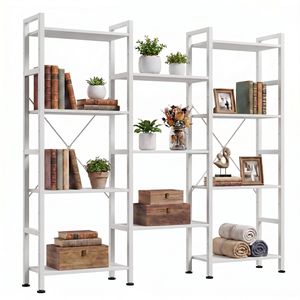Three Column Four Layer Bookshelf Wide Modern Bookcase with 11 <b>Adjustable</b> Open <b>Shelves</b> Metal Frame - Product Image 1