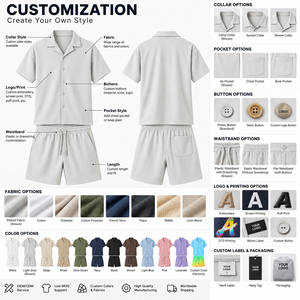 ชุดเสื้อเชิ้ตและกางเกงขาสั้นลายทางผ้าใยไผ่ 100% สำหรับผู้ชาย สไตล์ลำลอง ชุดสองชิ้น คอปกแคมป์ สำหรับฤดูร้อน รับผลิตแบบ OEM แบรนด์ส่วนตัว - Product Image 5
