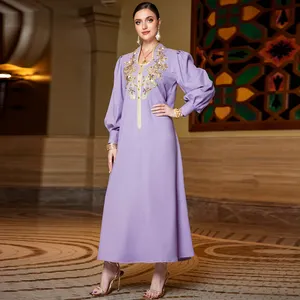 new model abaya in dubai latest abaya designs v-neck long sleeve Embroidered hand work diamond women turkish abaya muslim woman