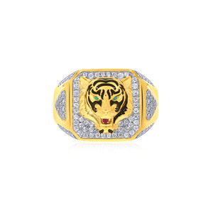 Ferocious Tiger <b>Men</b> Diamond <b>Ring</b> Luxury <b>Gold</b> Plated <b>Men's</b> Tiger Head <b>Ring</b> with Micro Pave Lab Grown Hip Hop Statement - Product Image 3
