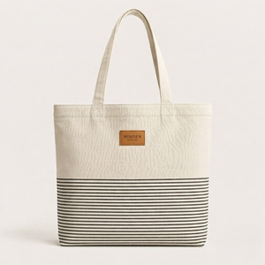 Minden Canvas <b>Tote</b> <b>Bag</b> <b>Large</b> Striped Bottom Shoulder Handle Shopping Daily Use Wedding Eco Friendly Reusable <b>Zipper</b> Option - Product Image 1