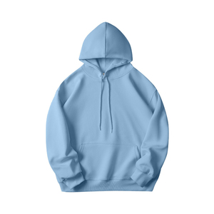 Sudadera con Capucha Extra Grande para Hombre, Color Azul Claro, Manga Larga, Color Sólido, Informal, con Bolsillo, Tejido de Algodón Francés, para Otoño - Product Image 1