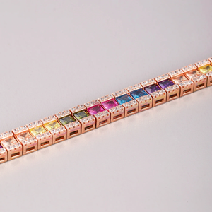 Rose Gold Plated <b>Crystal</b> <b>Bracelet</b> Princess Cut Channel Setting Geometric Women's Classic Party Jewelry - Product Image 3