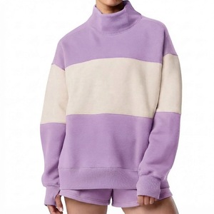 Oversized Mockneck Sweatshirt Color Block Long Sleeve Pullover Drop Shoulder Casual <b>Top</b> Relaxed Fit Streetwear Wholesale Fashion - Product Image 5