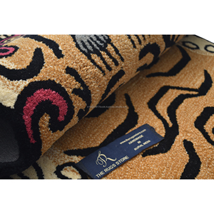 Handmade Himalayan <b>Tibetan</b> <b>Tiger</b> Pelt Shape Area <b>Rug</b> Antique Folk Art Animal Silhouette Tufted Floor Carpet - Product Image 5